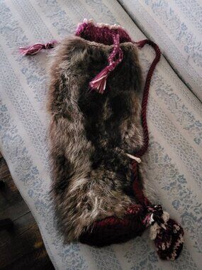 Genuine Raccoon Fur Crochet Bag Vintage Real Fur Handbag 2in1